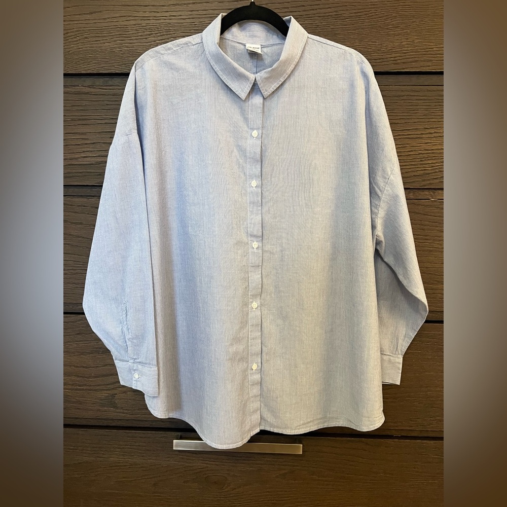 Blue Micro Pinstripe Oversized Button Up Shirt